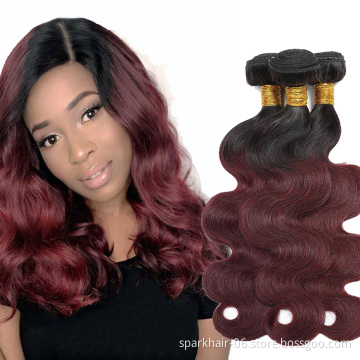 SPARK 1b 99J Color Hair Bundles Body Wave Brazilian Ombre Hair Extensions Weaves Human Hair Weft